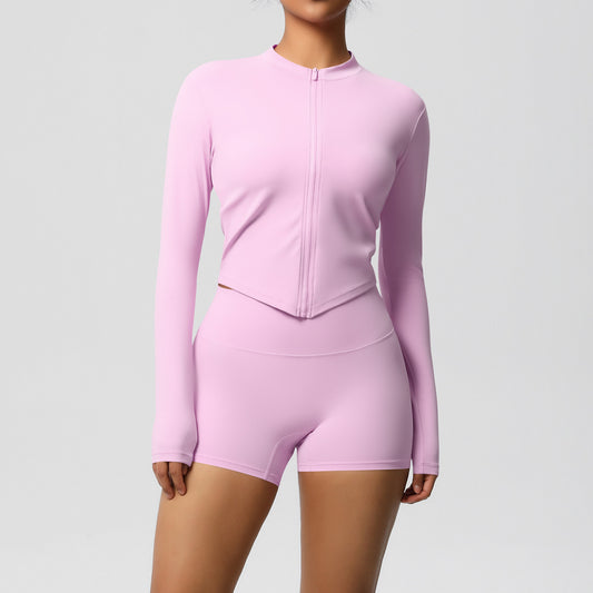 Breathable zip front workout top for women