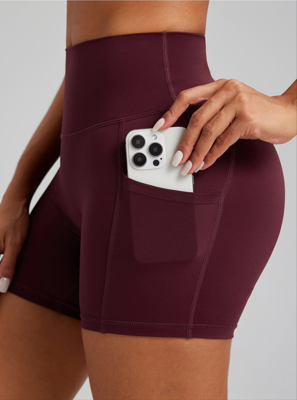 Gym shorts with phone pocket