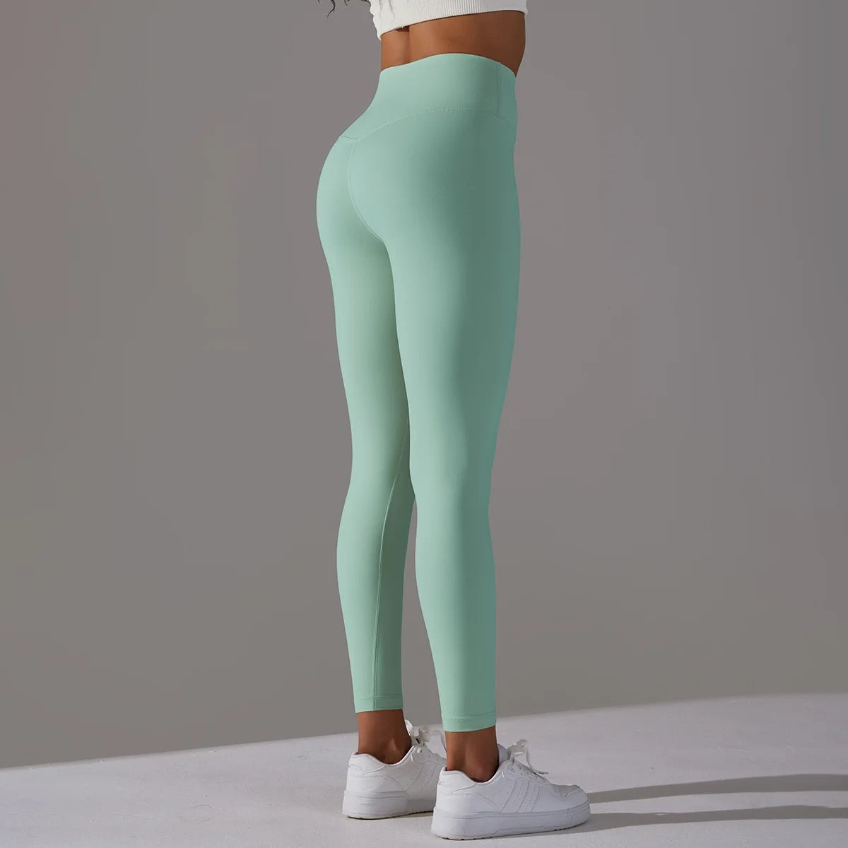 High Waist Ankle Length Yoga Leggings - Aqua Green