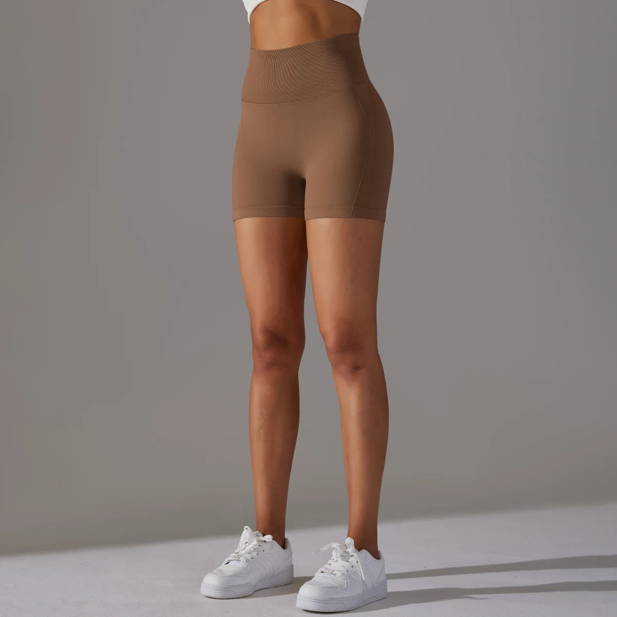 Seamless Ribbed-Waist Gym Shorts