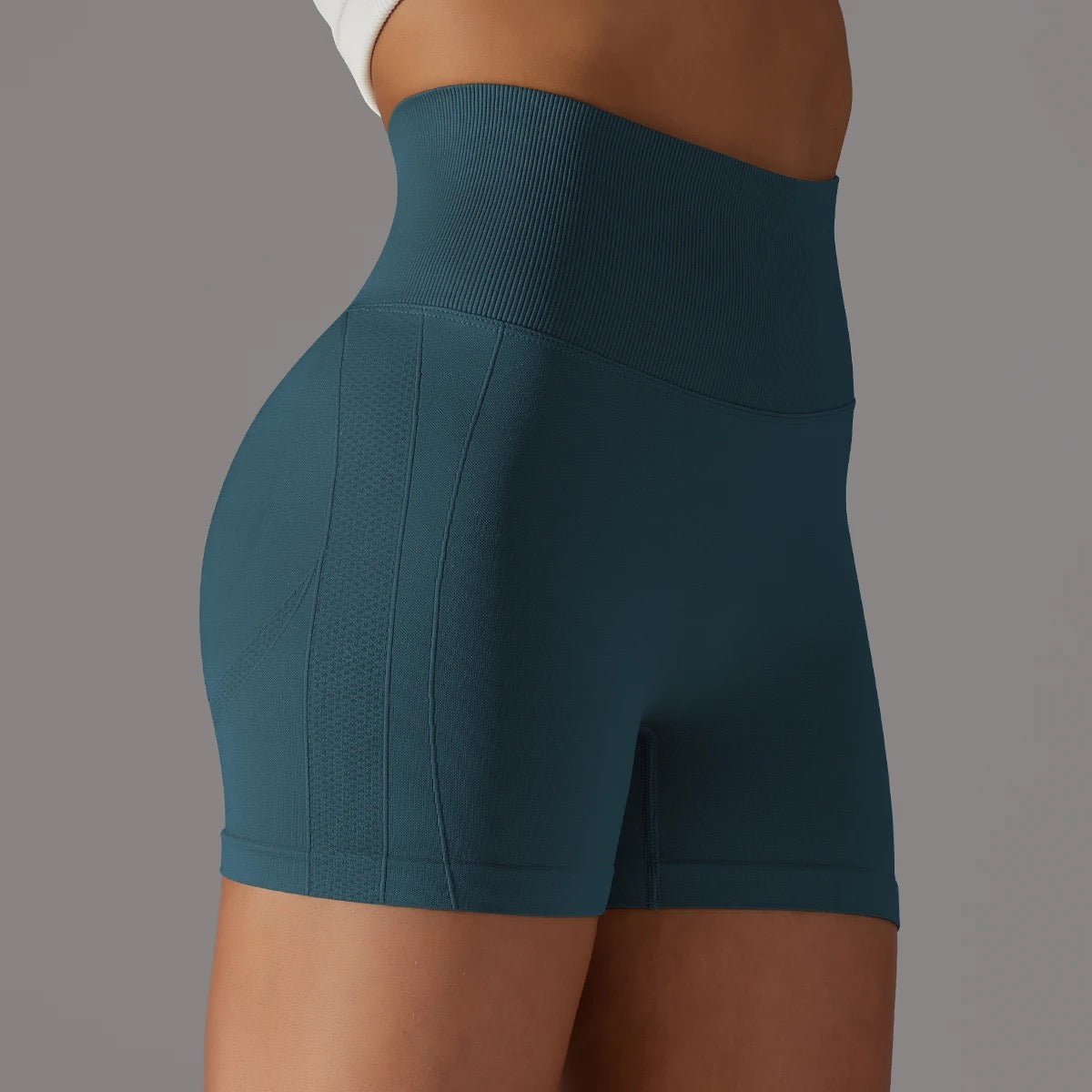Seamless Ribbed-Waist Gym Shorts