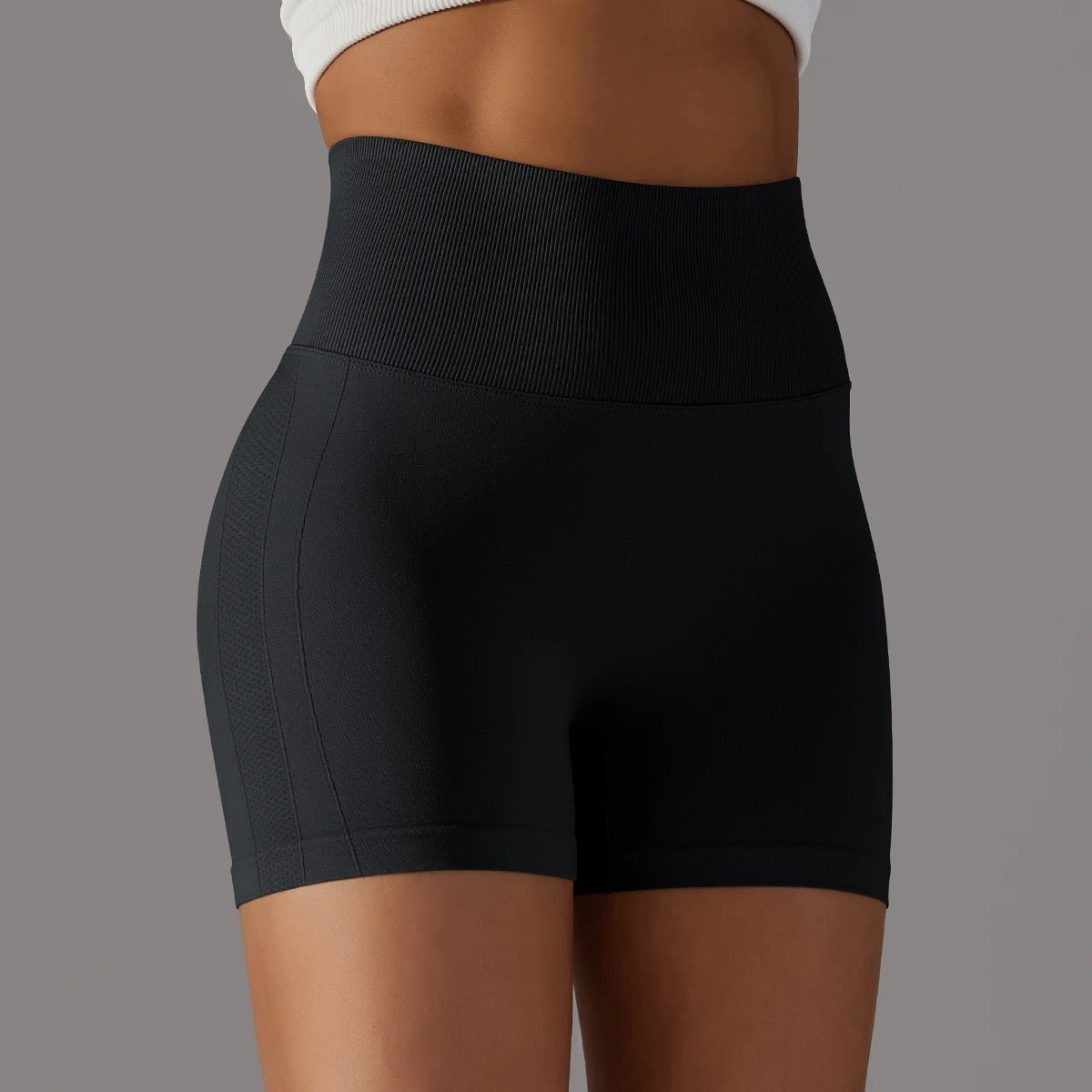 Seamless Ribbed-Waist Gym Shorts