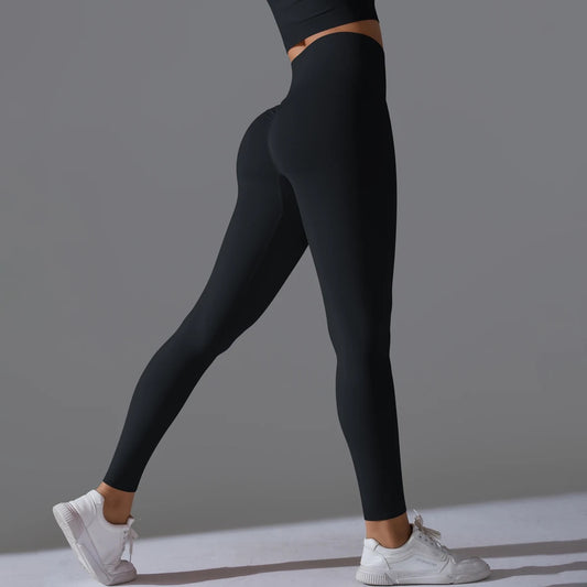 Ribbed High Waist Scrunch Leggings - Black