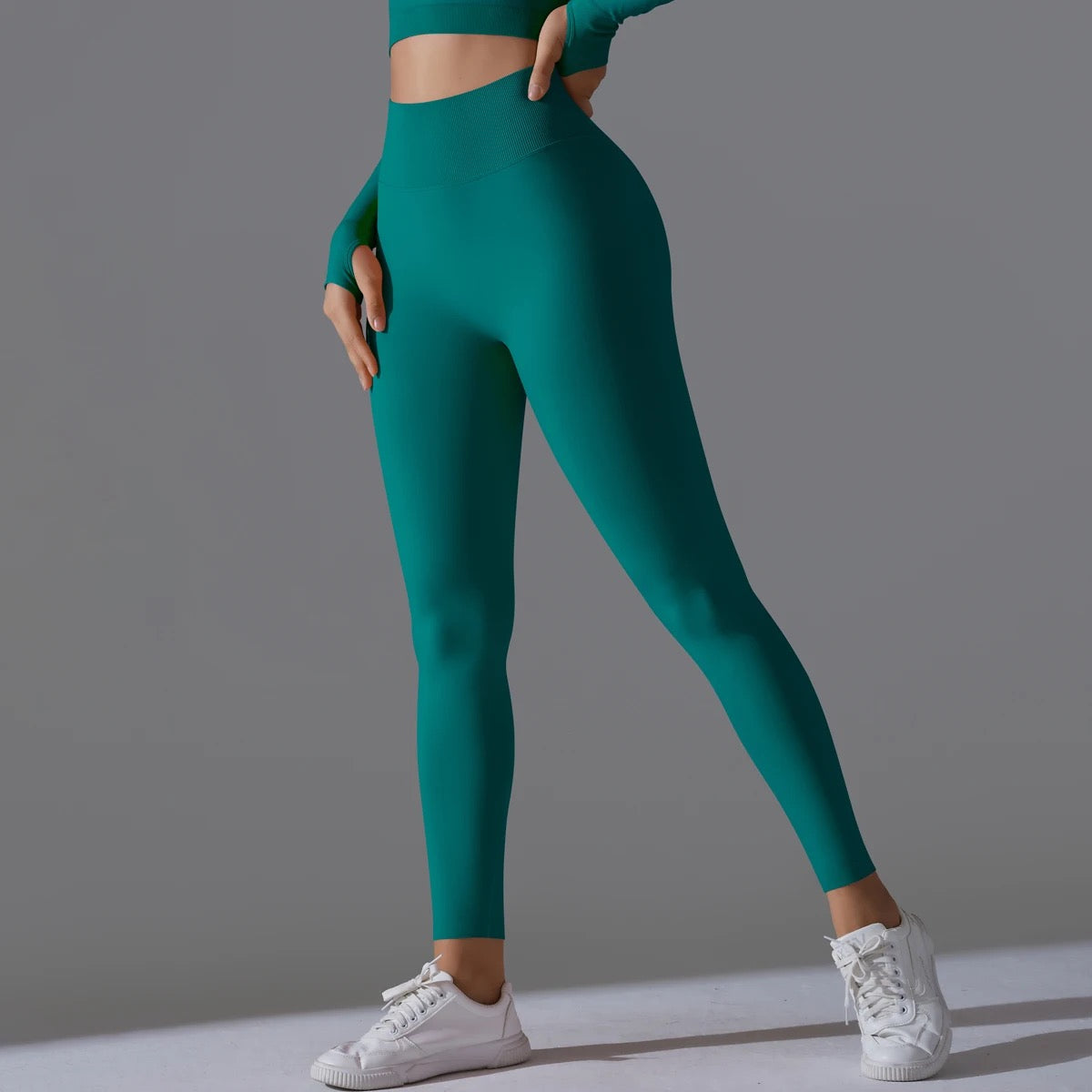 Ribbed High Waist Scrunch Leggings - Olive Color