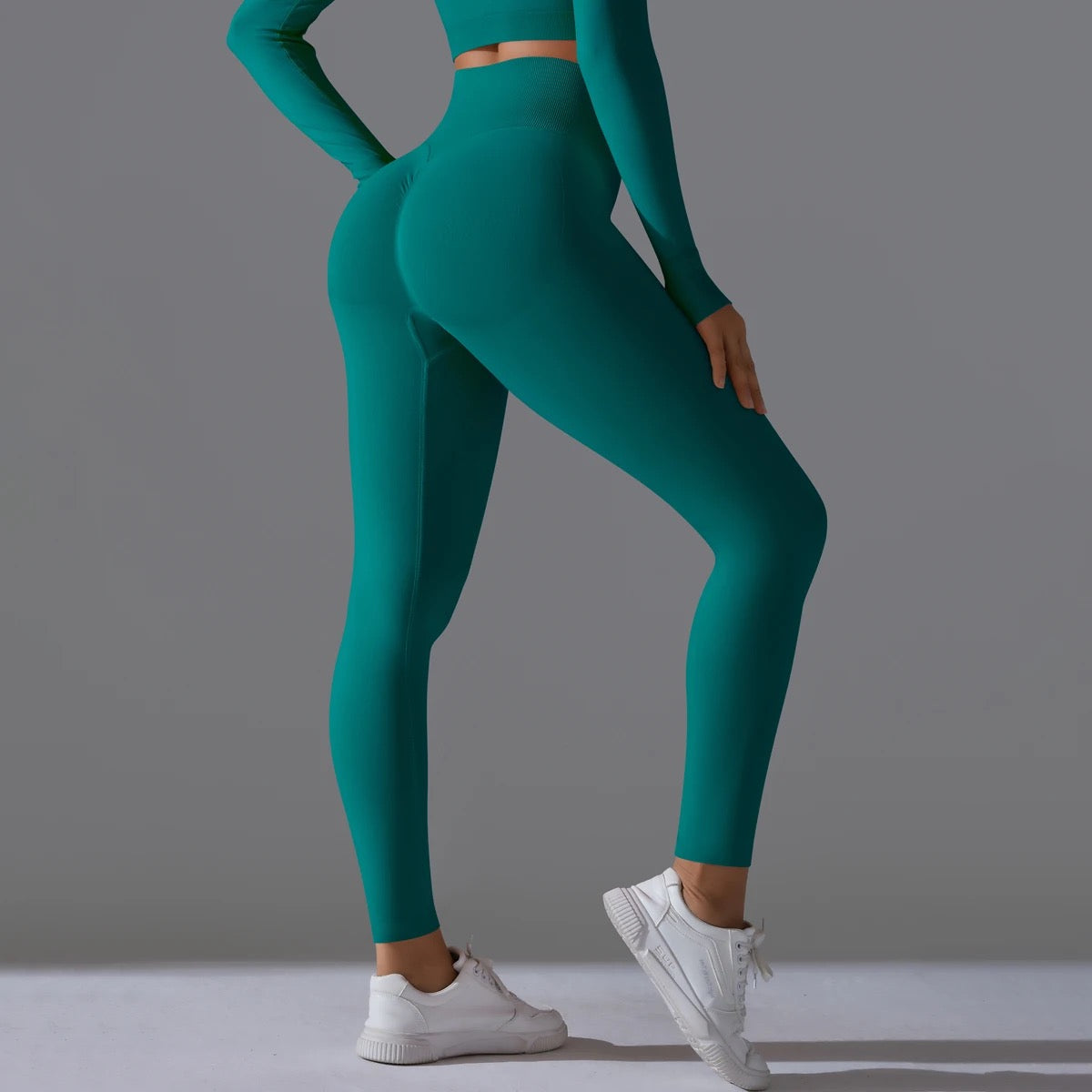 Ribbed High Waist Scrunch Leggings - Olive Color