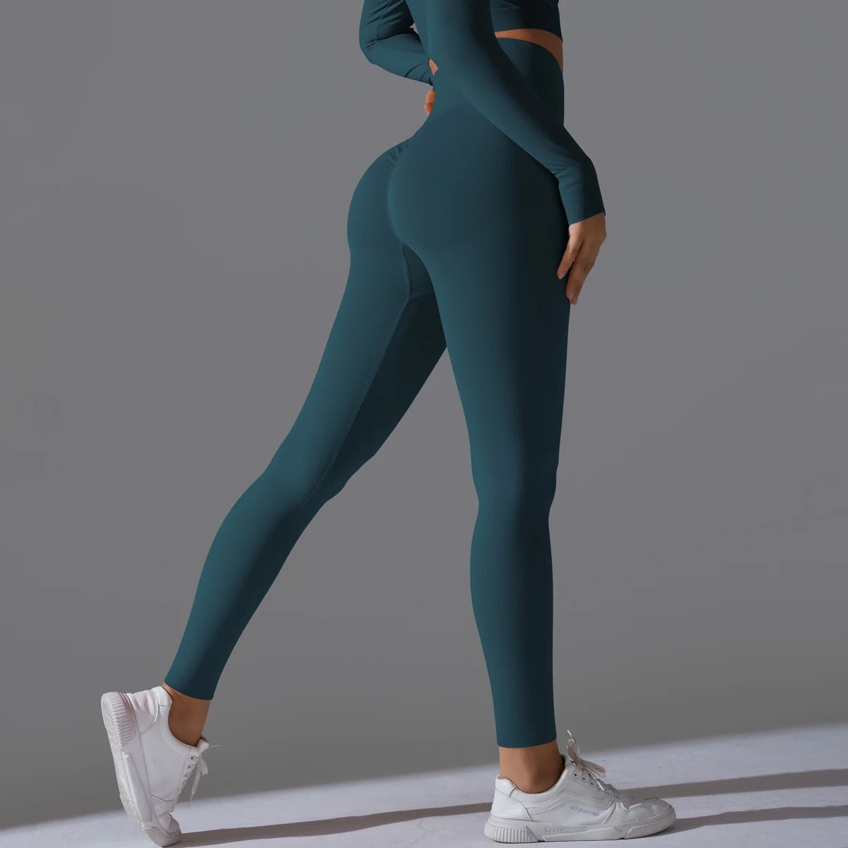 Ribbed High Waist Scrunch Leggings - Olive Color