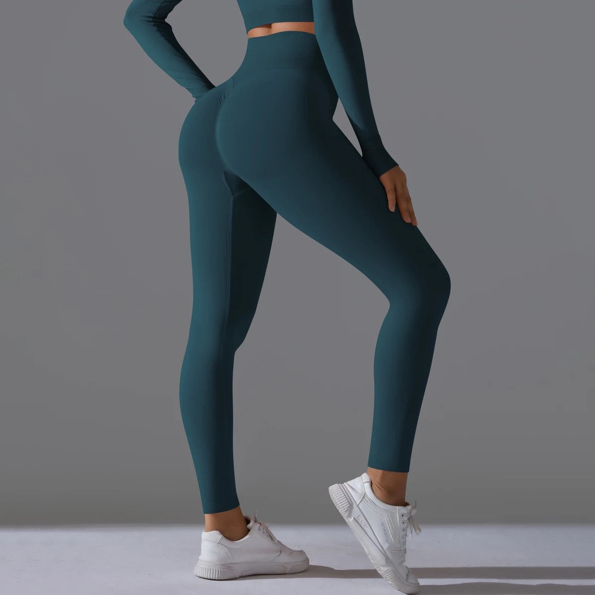 Ribbed High Waist Scrunch Leggings - Olive Color