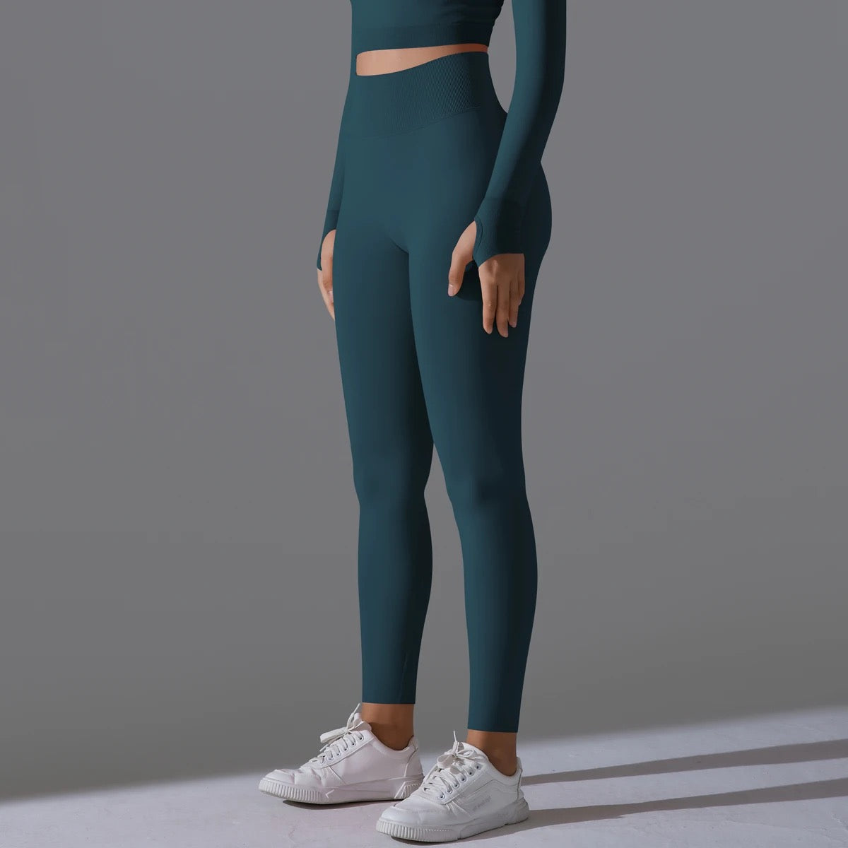 Ribbed High Waist Scrunch Leggings - Olive Color