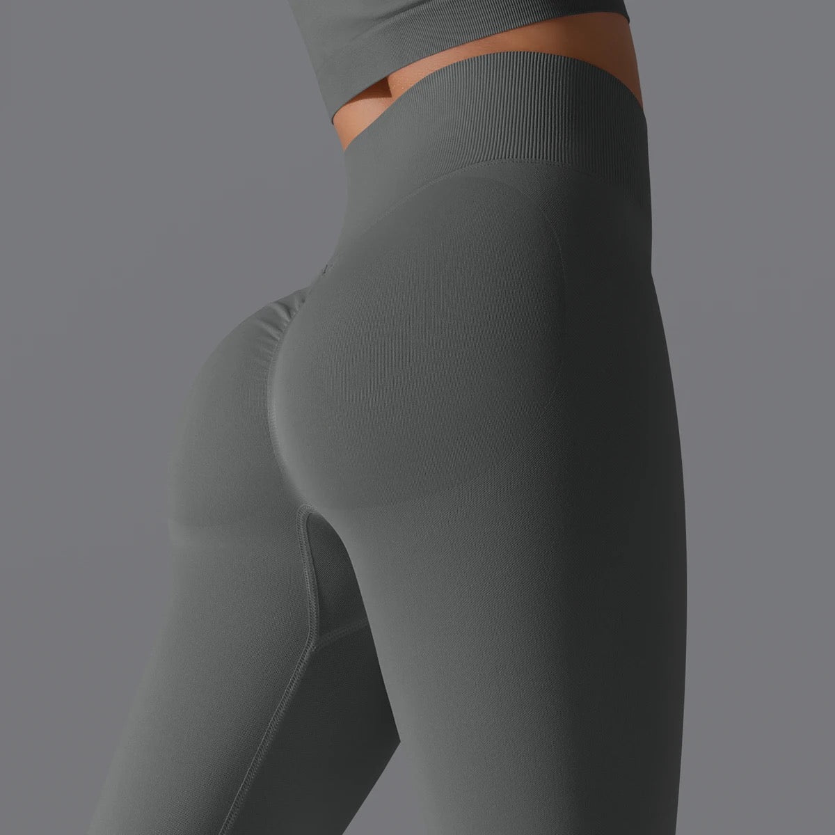 Ribbed High Waist Scrunch Leggings - Dark Grey