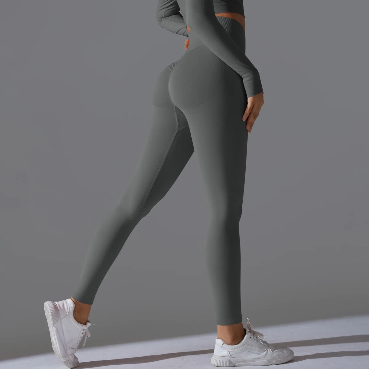 Ribbed High Waist Scrunch Leggings - Olive Color