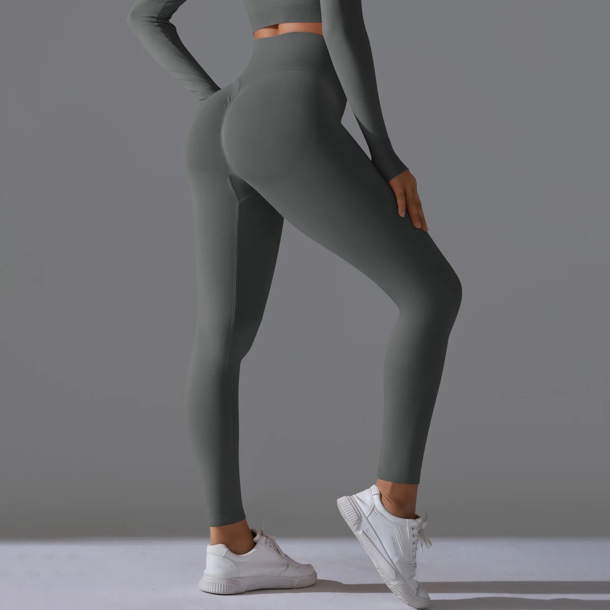 Ribbed High Waist Scrunch Leggings - Olive Color