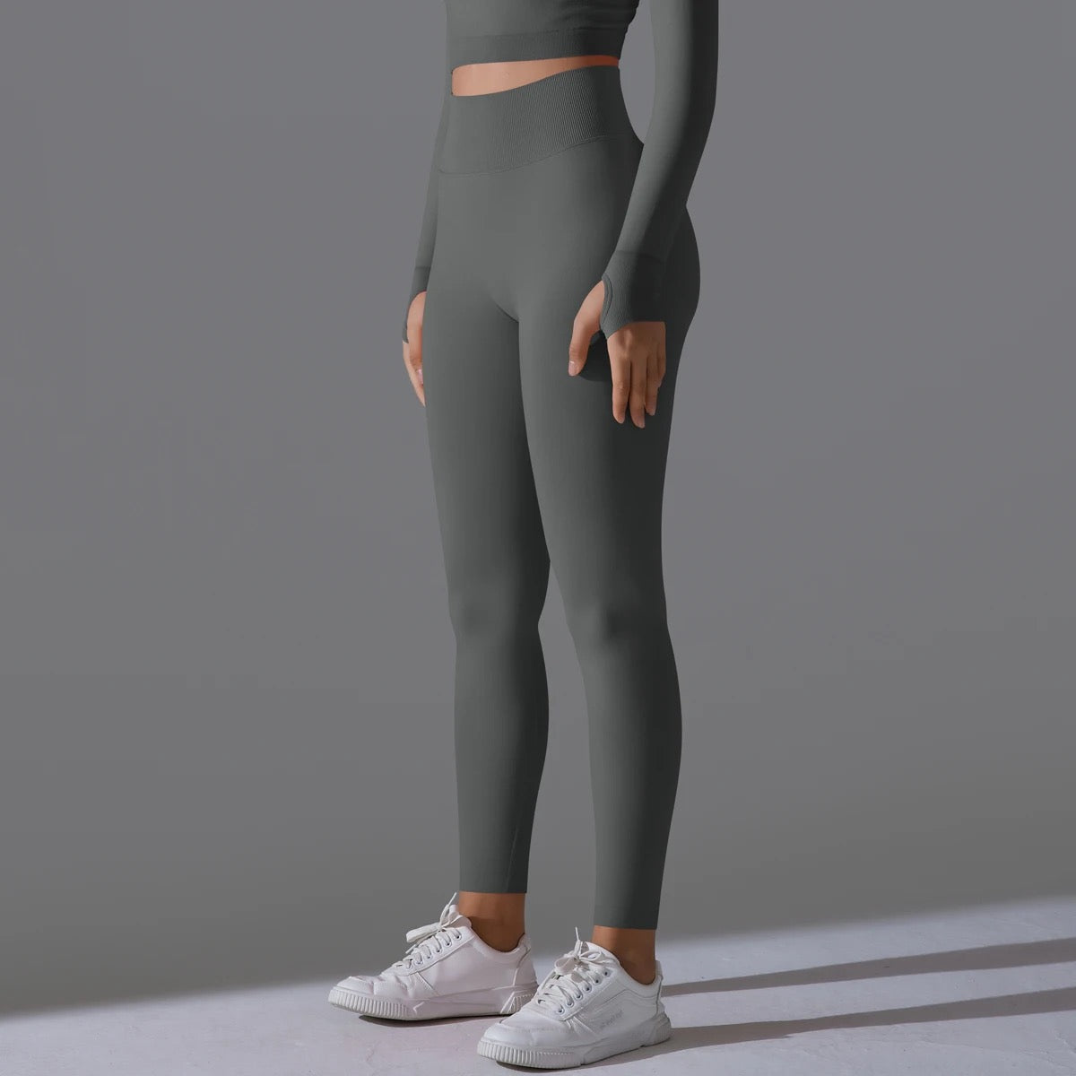 Ribbed High Waist Scrunch Leggings - Olive Color