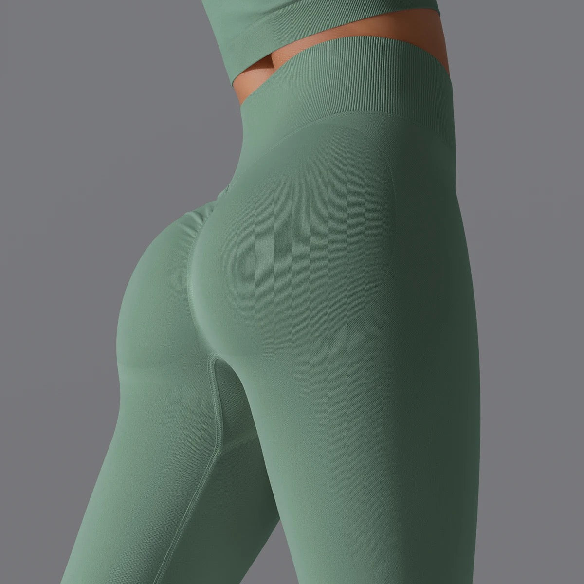 Ribbed High Waist Scrunch Leggings - Olive Color