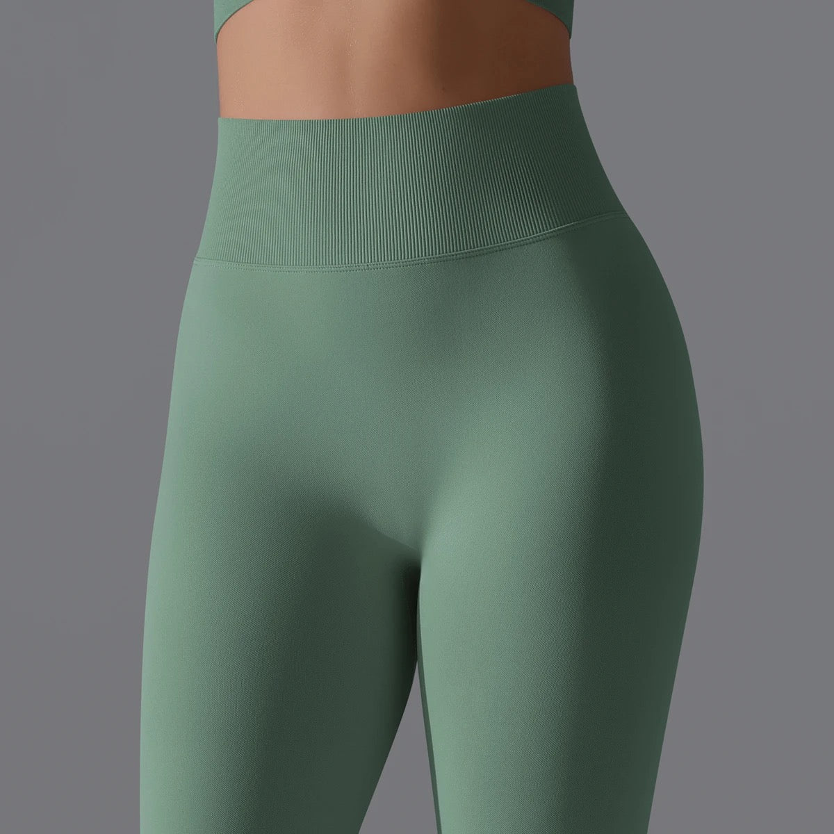 Ribbed High Waist Scrunch Leggings - Olive Color