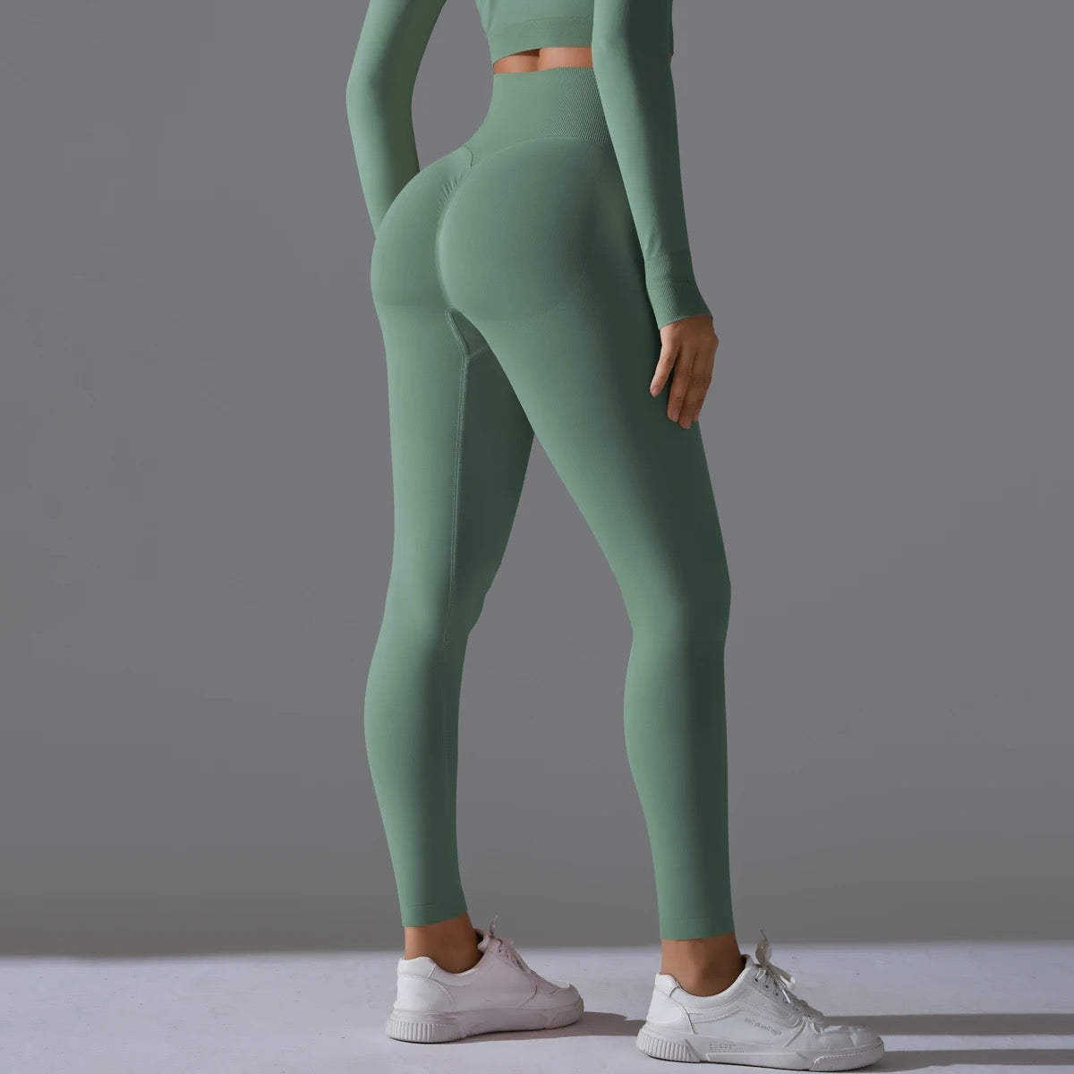Ribbed High Waist Scrunch Leggings - Olive Color