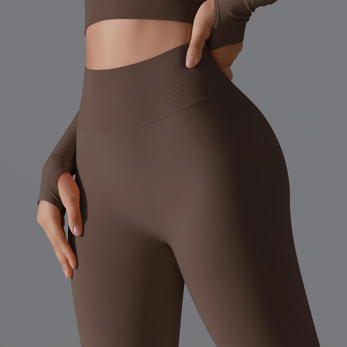 Ribbed High Waist Scrunch Leggings - Olive Color