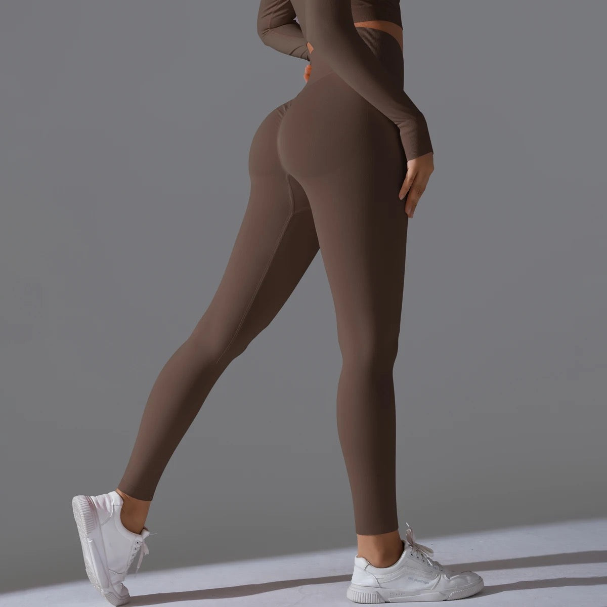 Ribbed High Waist Scrunch Leggings - Olive Color