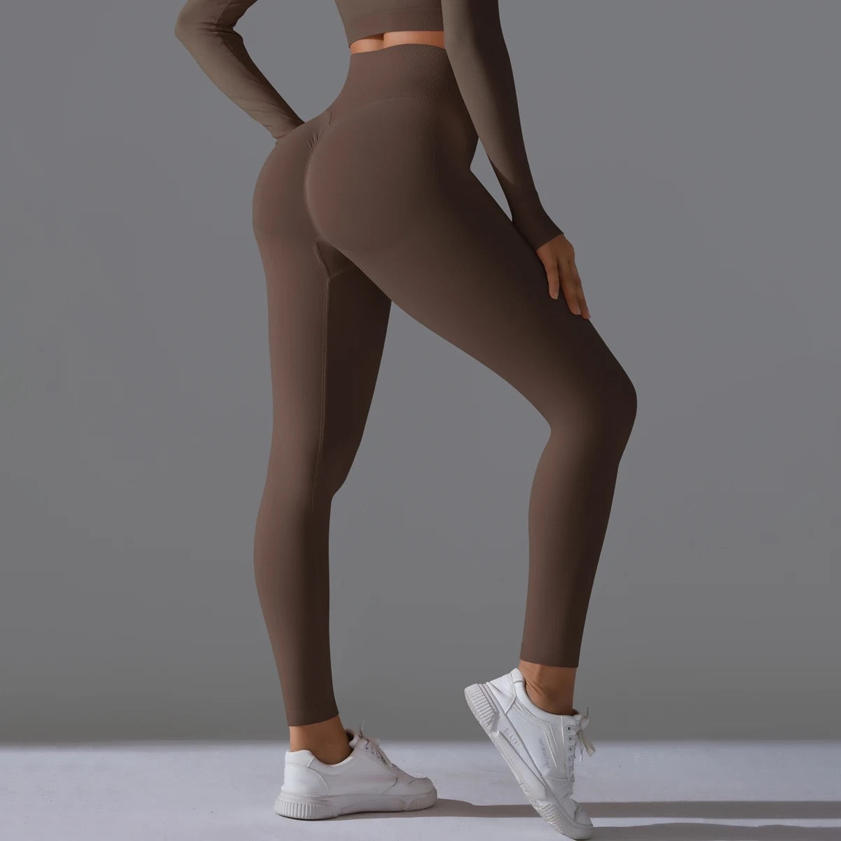 Ribbed High Waist Scrunch Leggings - Olive Color