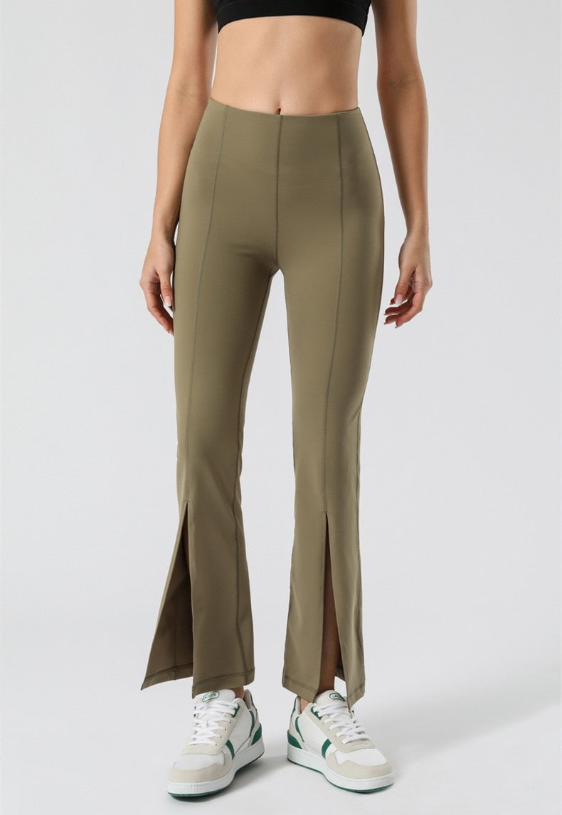 Stylish flare leggings with front slit for workouts
