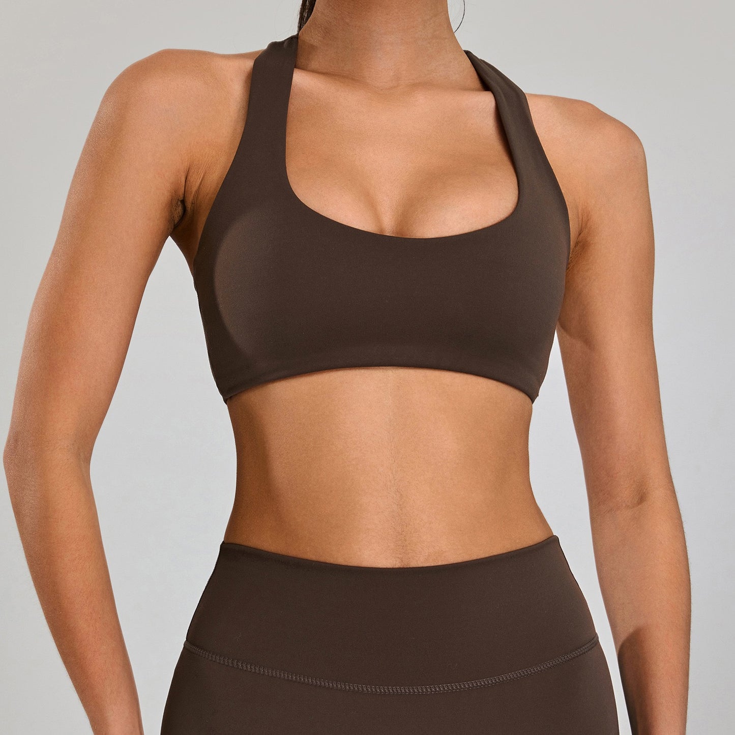 U-neckline sports bra brown