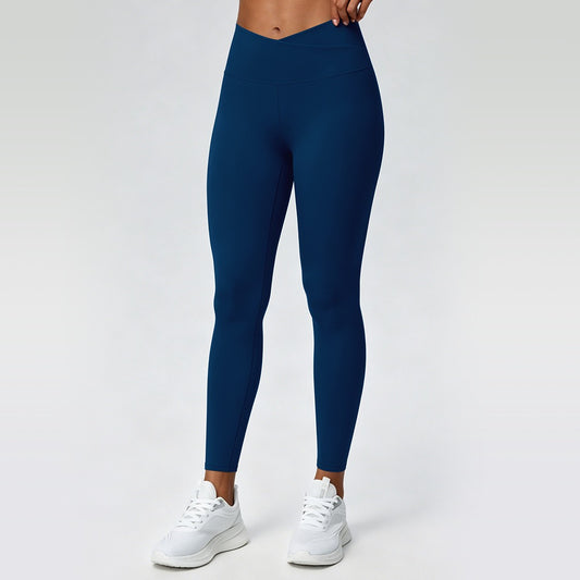 V cross waist leggings navy blue