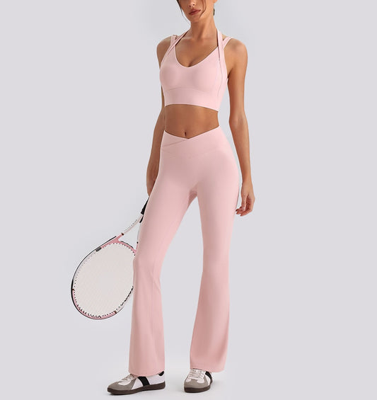 V waist flare leggings pink
