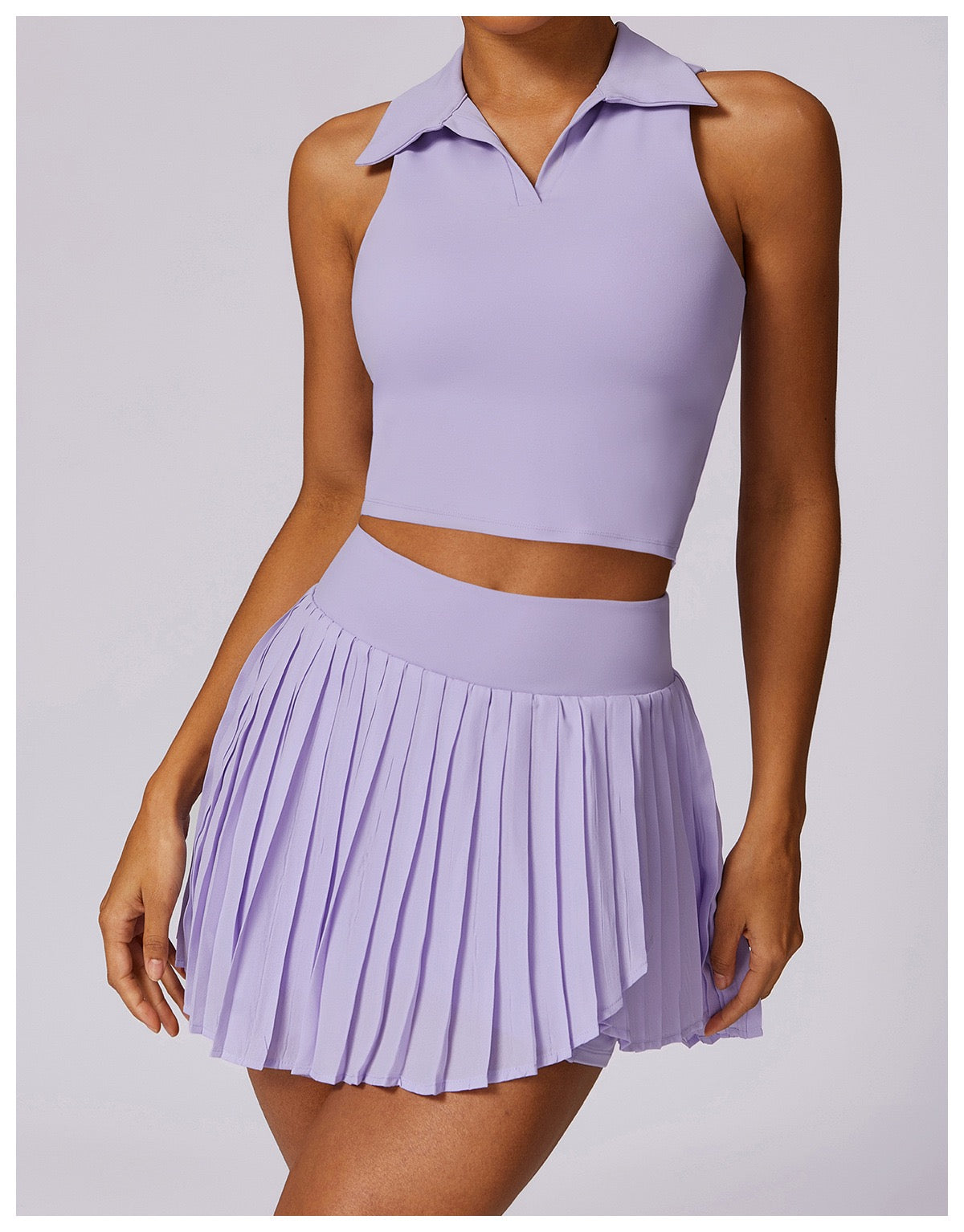 Women's Sleeveless Polo Crop Top with Removable Pads – White