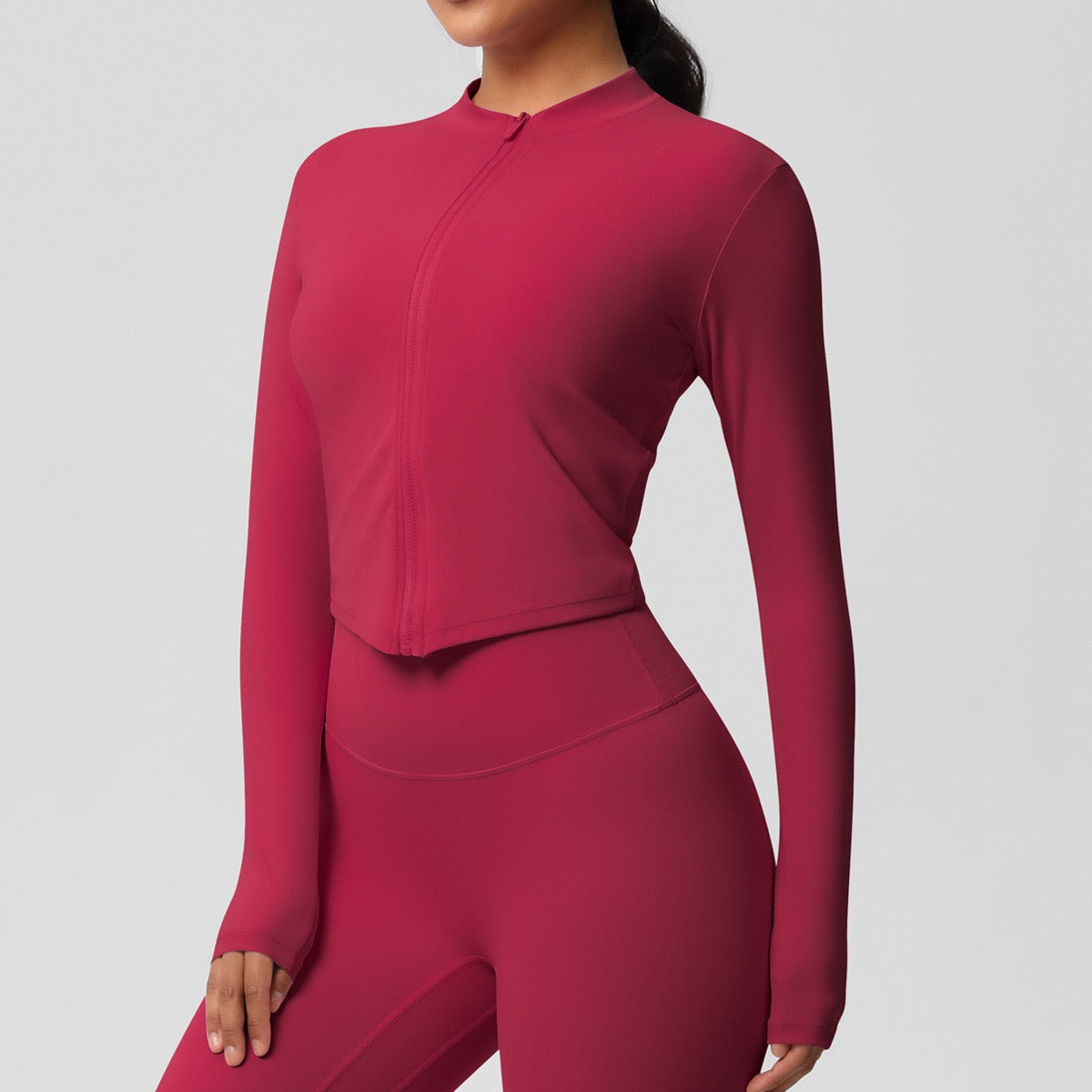Workout top with front zip closure