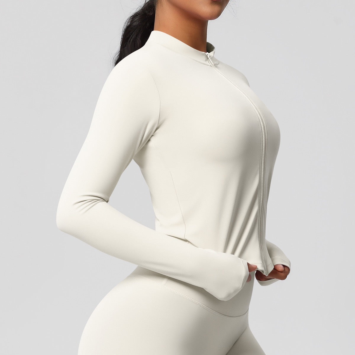 Zip-up gym shirt white