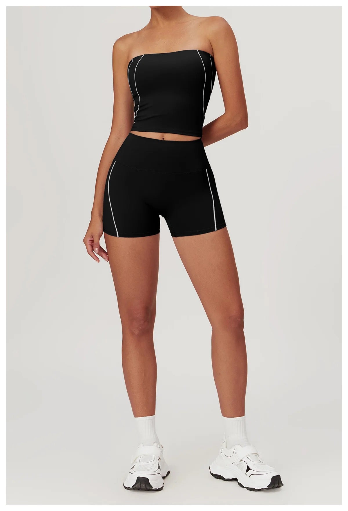 Sporty Chic 2-Piece Set: Tube Top & High-Rise Shorts - Pink