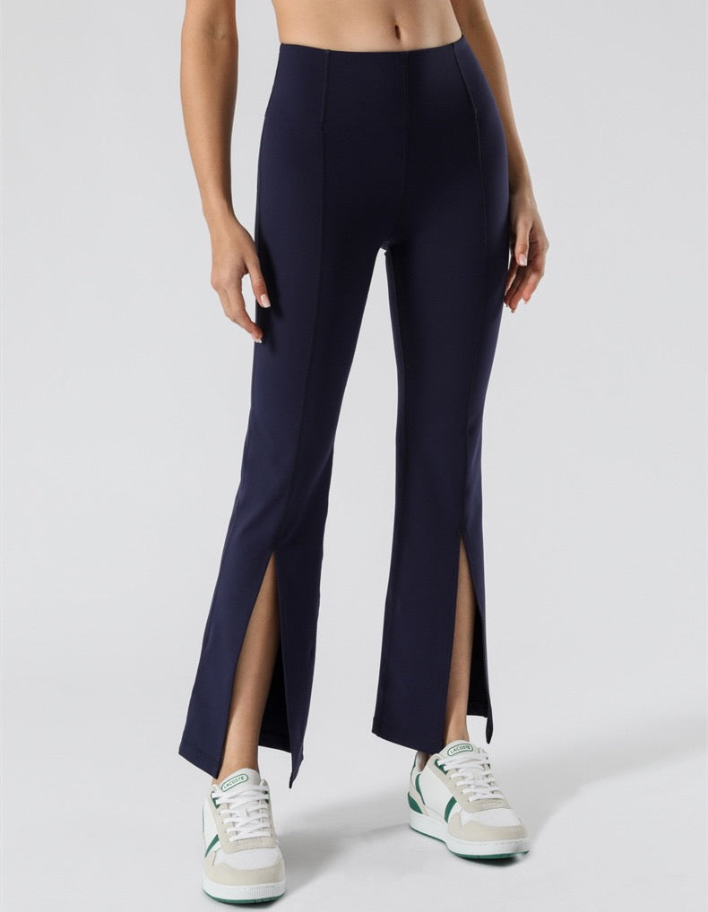 athleisure flare leggings with front slit