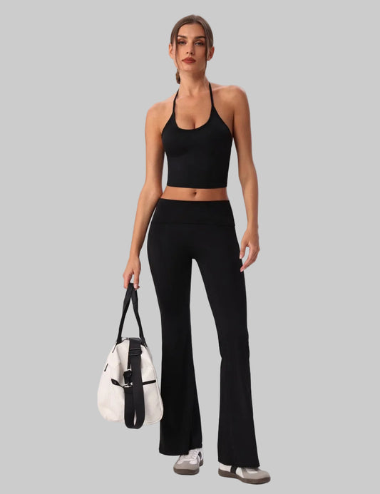 athleisure halter crop top black