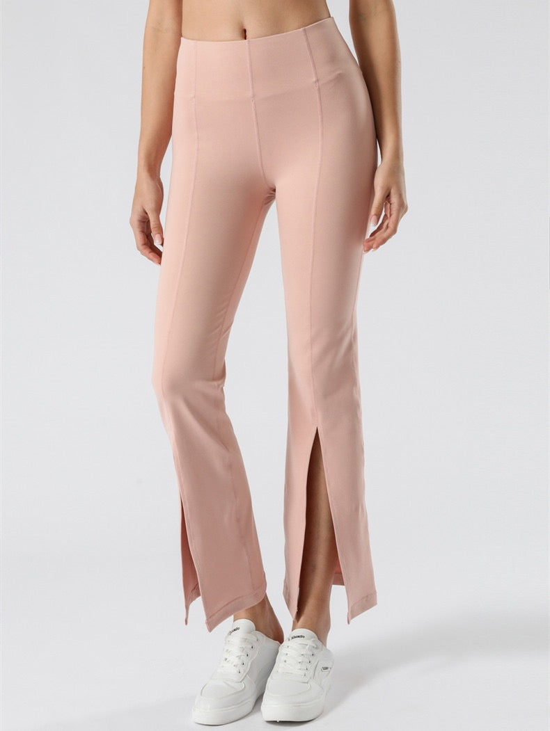 athleisure style flare leggings with front slit