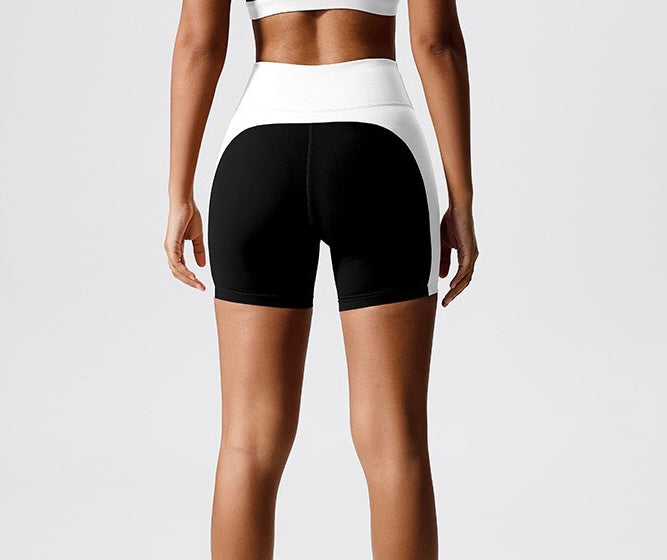 High-Waist Color Block Seamless Shorts - Navy