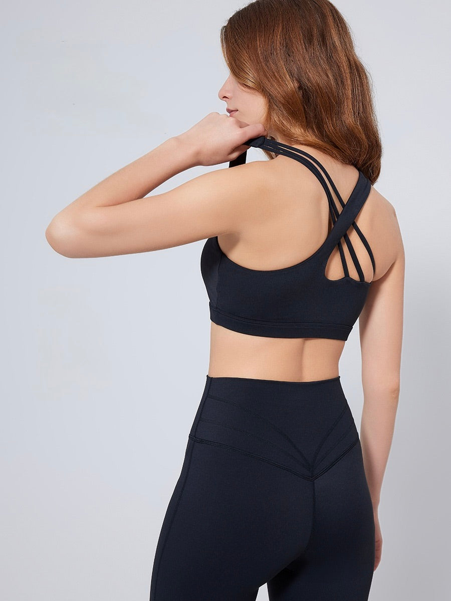 black high support strappy bra