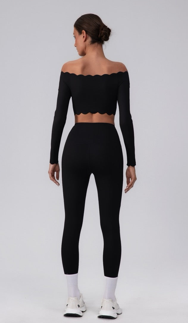 black matching workout set for women