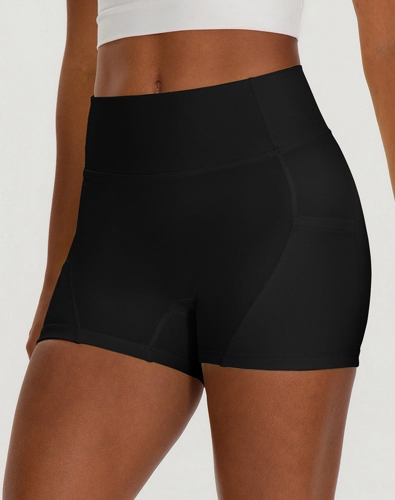 black pocket biker shorts women