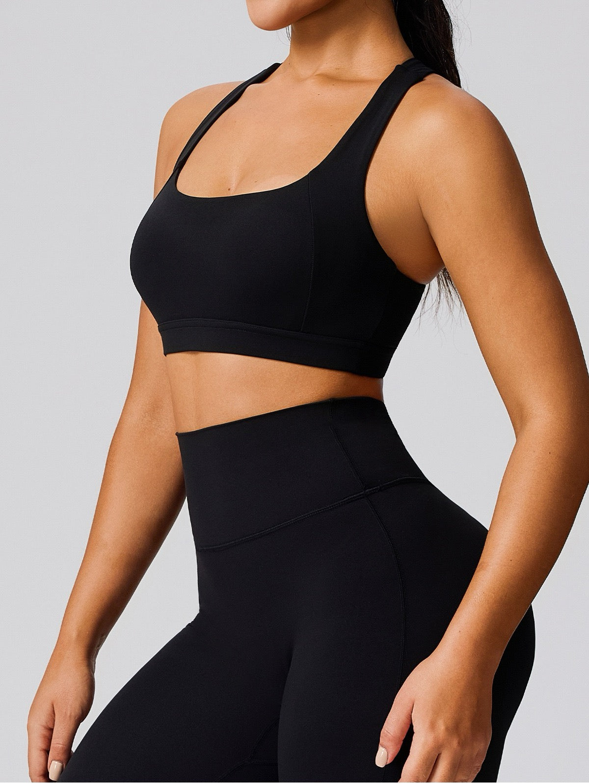 black seamless sports bra