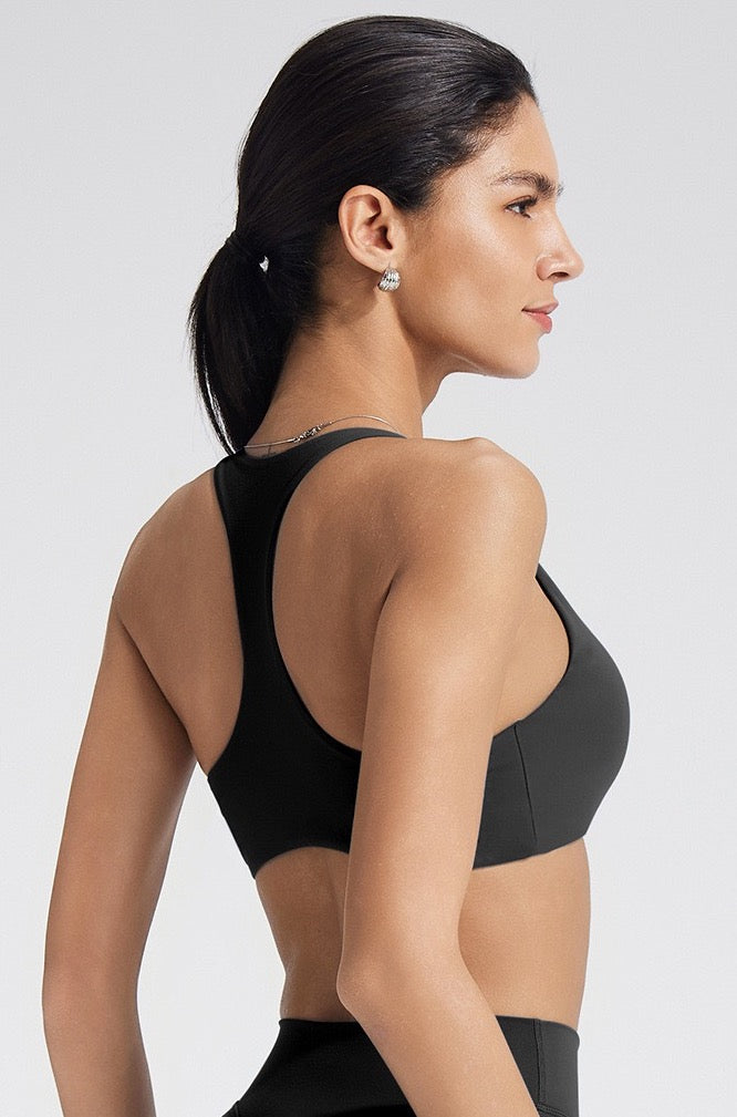 black sports bra racerback