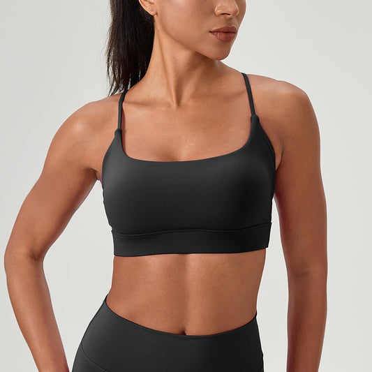 square neck sports bra black