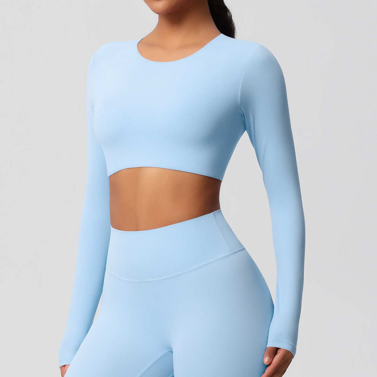 blue crop top long sleeve