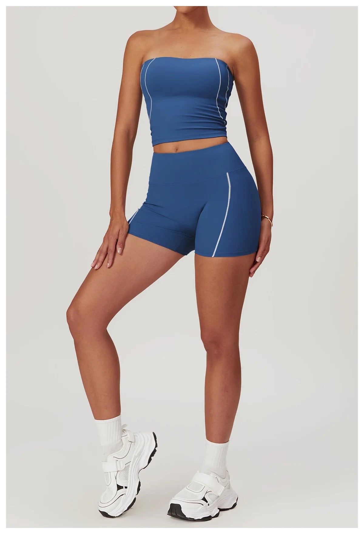 Sporty Chic 2-Piece Set: Tube Top & High-Rise Shorts - Pink