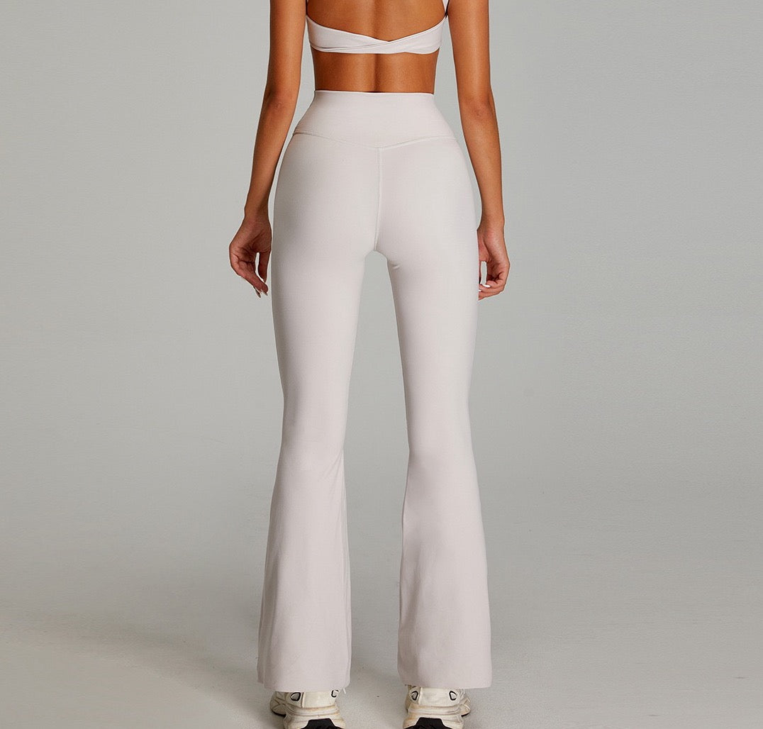 white booty shaping flare leggings for fitness