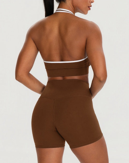 breathable workout set two piece brown colour