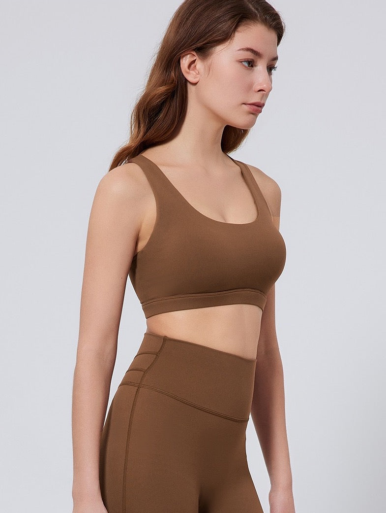 brown Strappy Back Sports Bra