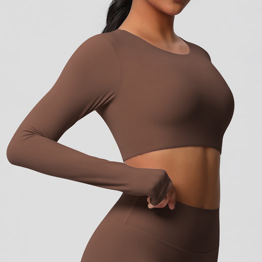brown long sleeve crop top