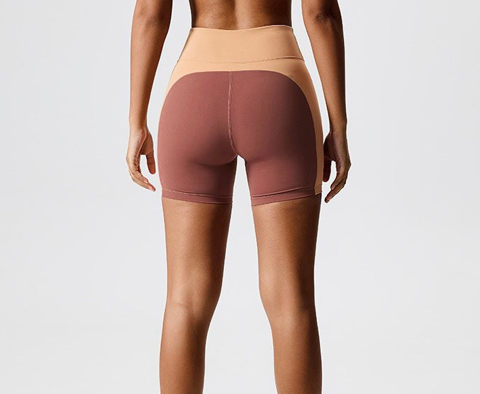 High-Waist Color Block Seamless Shorts - Navy