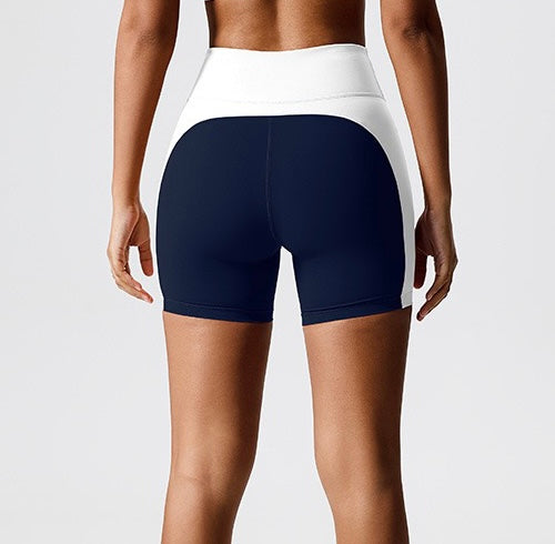 High-Waist Color Block Seamless Shorts - Navy