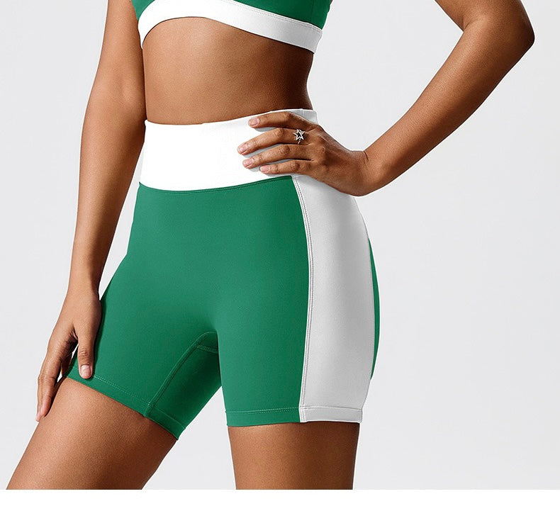High-Waist Color Block Seamless Shorts - Navy