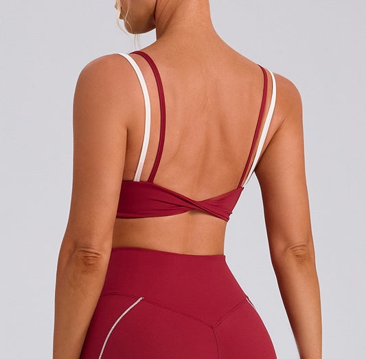 contrast color double strap yoga top